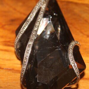 Large Hematite Stone Pendant w Genuine Diamonds